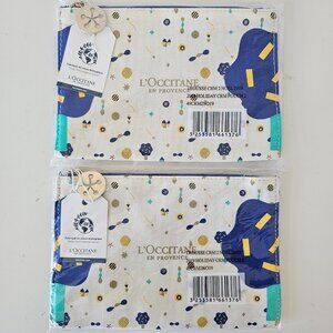 2 x NIB L'OCCITANE White Multi Print Holiday Travel Makeup Cosmetic Zip Pouch